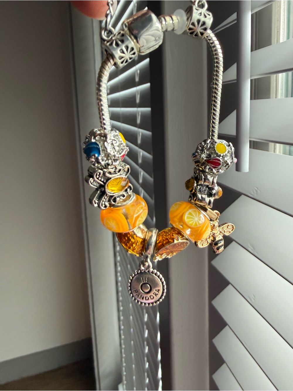 Yellow and Gold Citrus Murano Charm Bracelet
